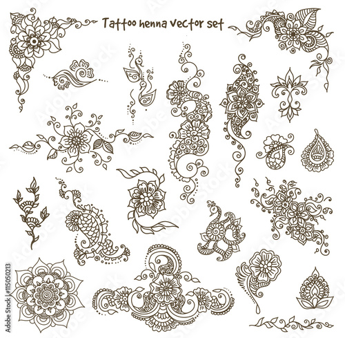 tattoo henna element set