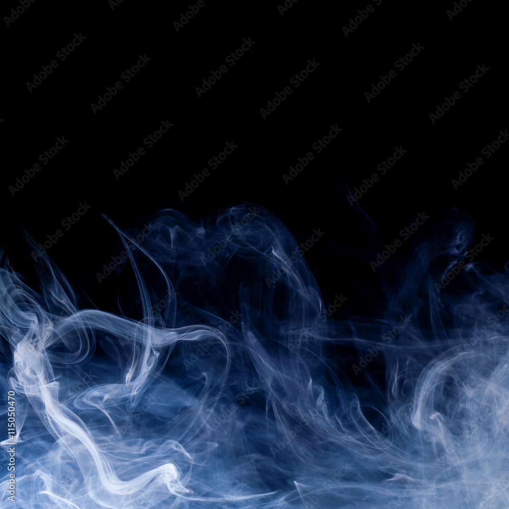blue smoke swirls over black background