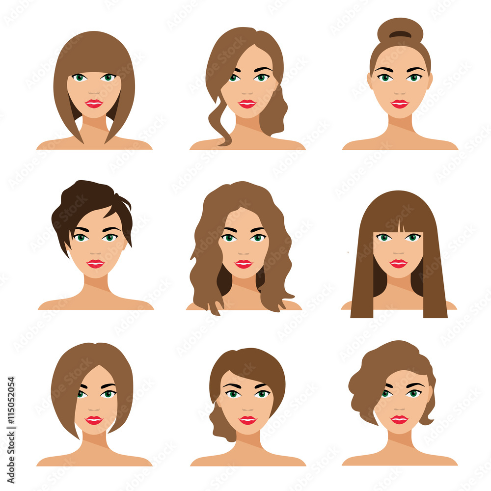 Set of woman hair styling vector flat Illustration Set of woman hair styling vector flat Illustration