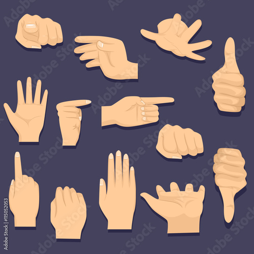 Vector Illustration of Different Hand Gesture on Black Background