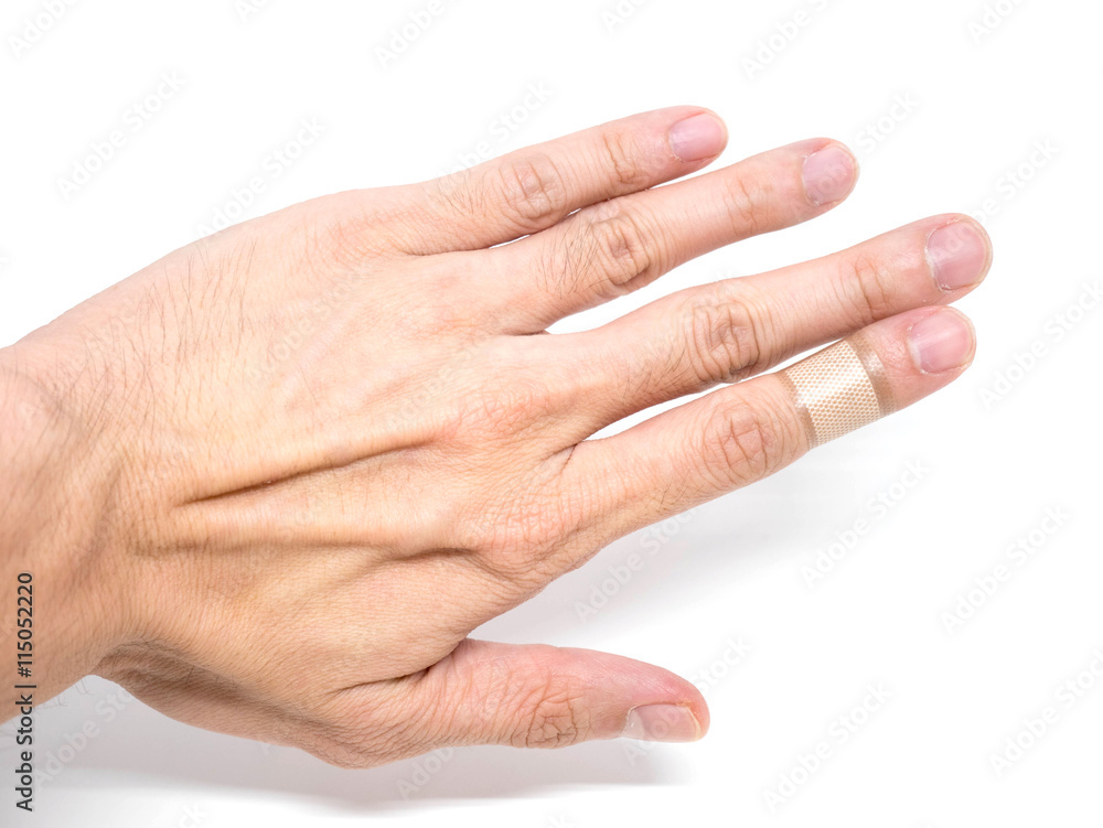 Adhesive Healing plaster on asian man finger Adhesive Healing plaster on asian man finger