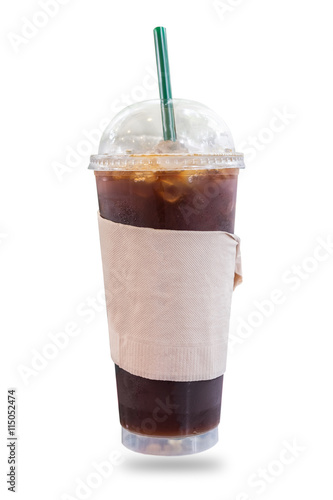 Iced coffee in takeaway cup isolated on white background.