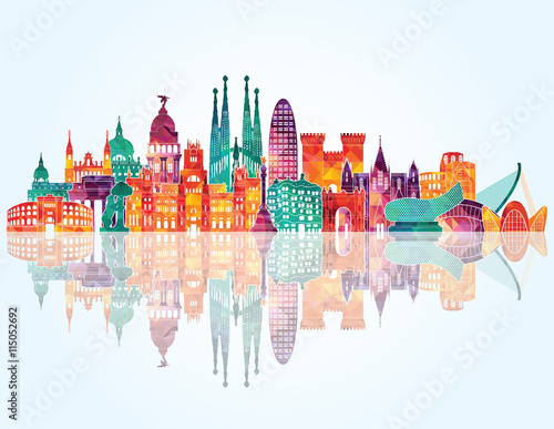 Photography Spain detailed skyline. vector illustration