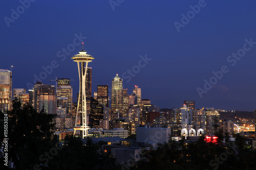 Seattle Cityscape with Mt. Rainier in the Background, Washington, USA