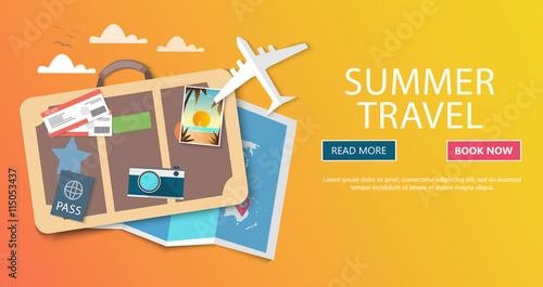 Trip to World. Travel to World. Vacation. Road trip. Tourism. Travel banner. Journey. Travelling illustration. Modern flat design. EPS 10. Colorful.