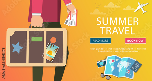 Trip to World. Travel to World. Vacation. Road trip. Tourism. Travel banner. Journey. Travelling illustration. Modern flat design. EPS 10. Colorful.