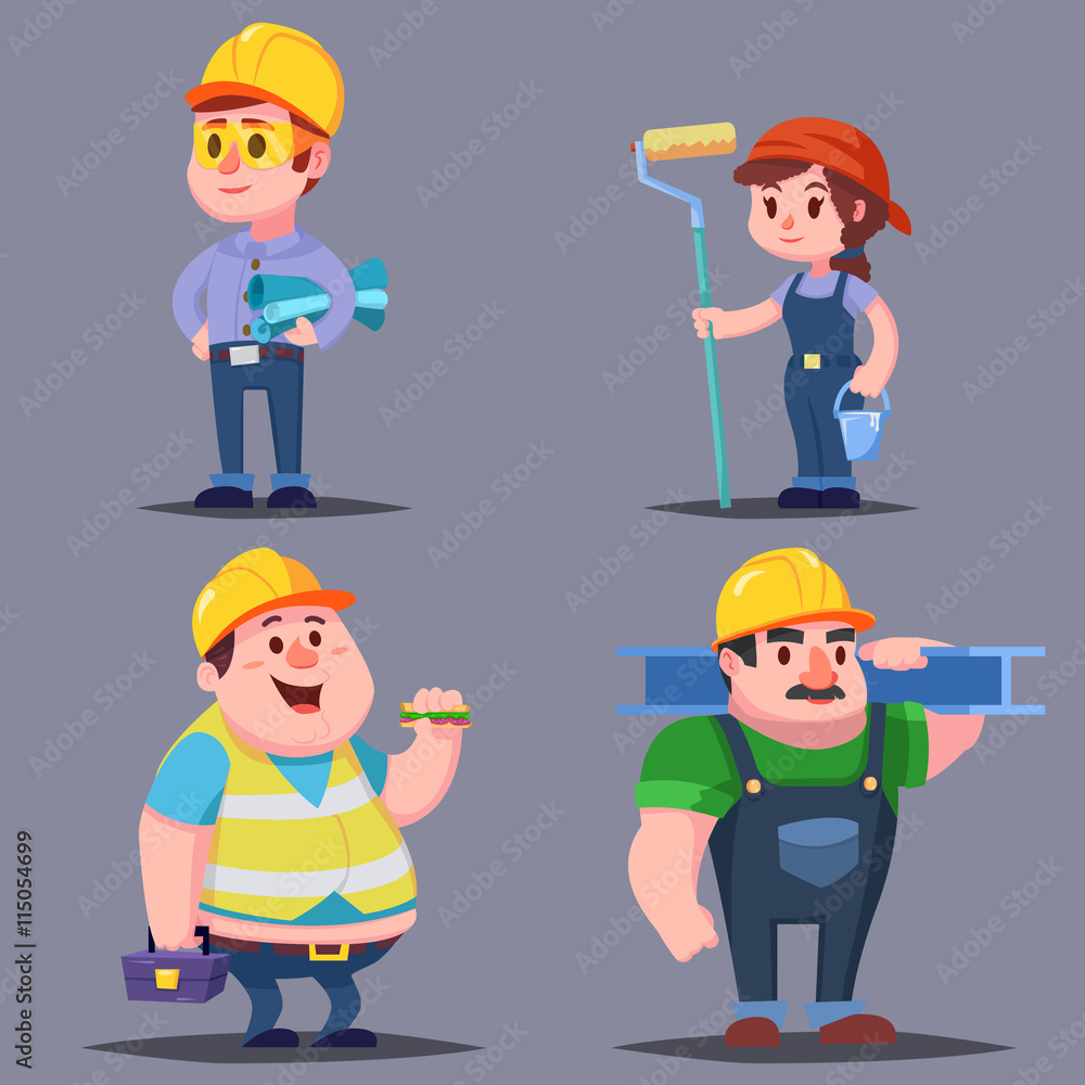 Builders cute Cartoon Characters vector set