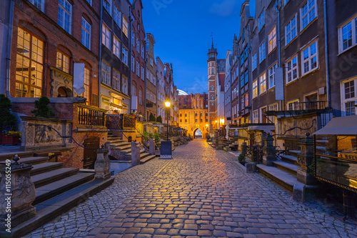 Beautiful architecture of Mariacka (St. Mary) street in Gdansk a photo