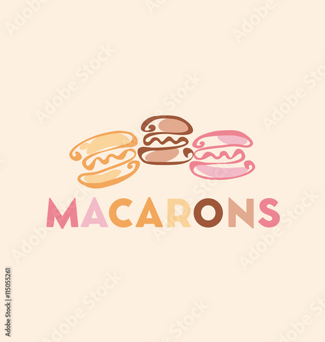 rosy and chocolate  color macaron sweet cake on beige craft back