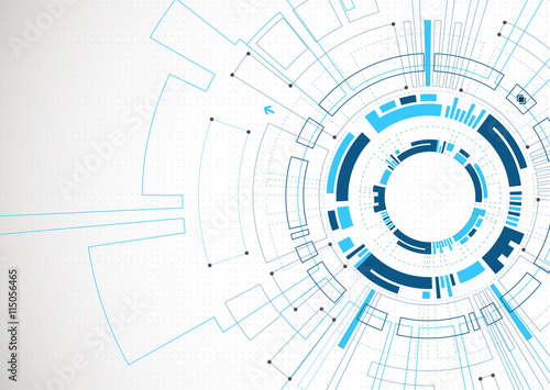 Abstract  blue colored technological background with various tec