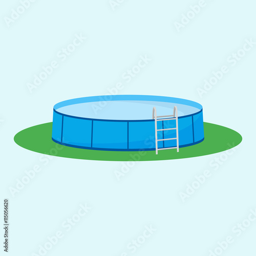 Single above ground pool on the grass. Vector illustration
