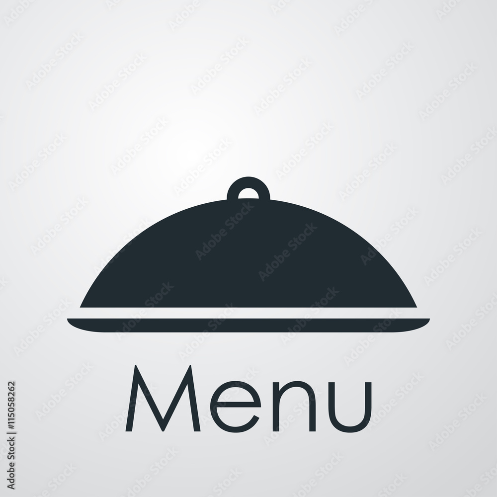 Icono plano Menu y bandeja con tapa sobre fondo degradado gris #1 Icono plano Menu y bandeja con tapa sobre fondo degradado gris #1
