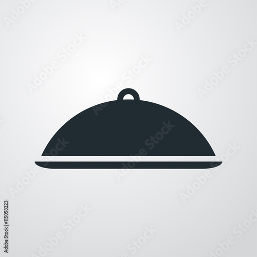 Icono plano bandeja con tapa sobre fondo degradado gris