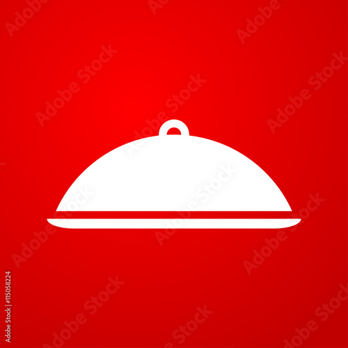 Icono plano bandeja con tapa sobre fondo degradado rojo