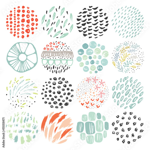 Hand drawn circular textures and grunge doodle elements. Good for creative and greeting cards, posters, flyers, banners and covers. 