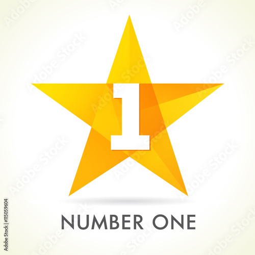 Number one star logo. Vector sign Number One 1 first place winner in yellow facet star