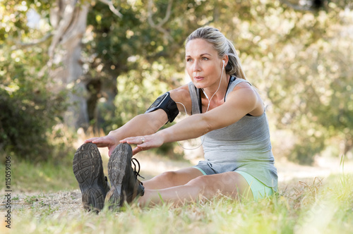 Photography Senior woman stretching