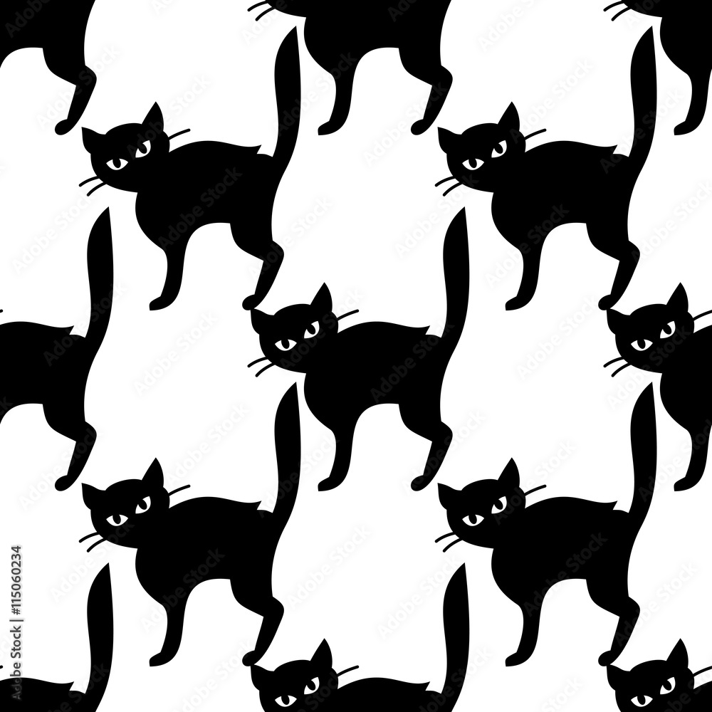 Seamless pattern with cats silhouettes. Original vector background for greeting cards, invitations, prints.