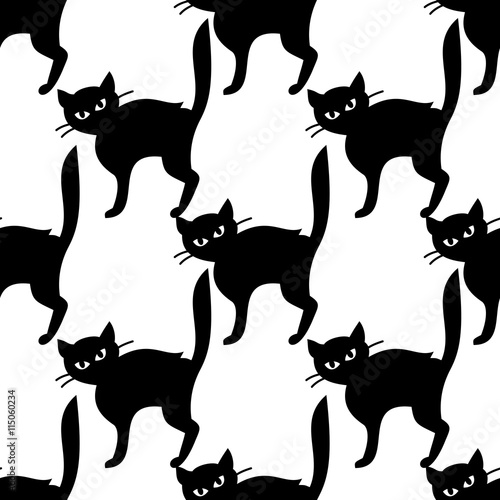 Seamless pattern with cats silhouettes. Original vector background for greeting cards, invitations, prints.