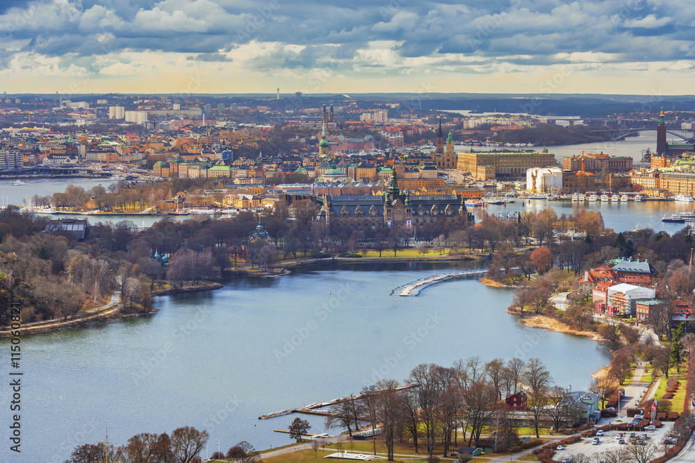 Stockholm, Sweden. Aerial view of the Old Town. Landscape Stockholm city panorama.