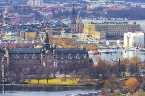 Stockholm, Sweden. Aerial view of the Old Town. Landscape Stockholm city panorama.
