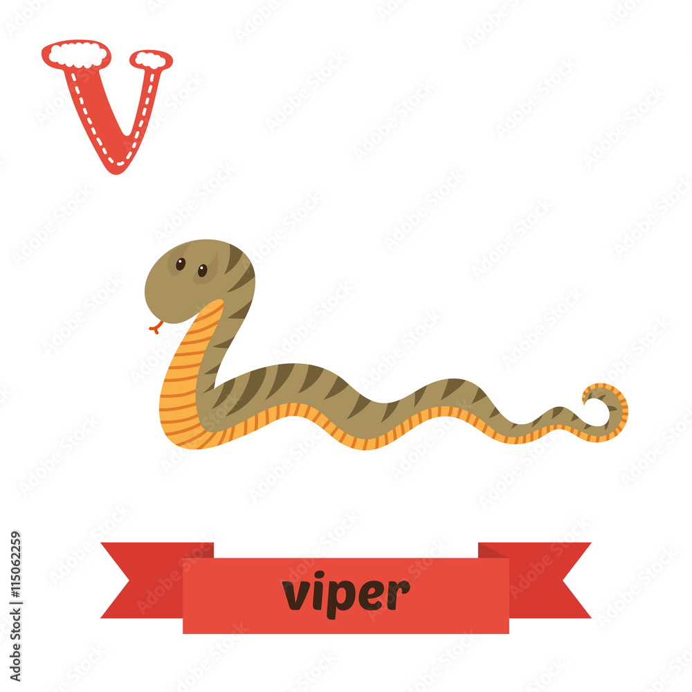 Fototapeta premium Viper. V letter. Cute children animal alphabet in vector. Funny