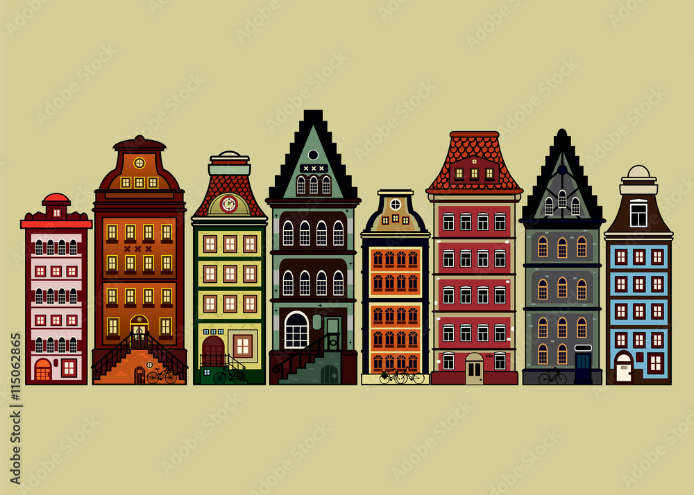 Amsterdam houses 1.Set of 8 different old traditional Amsterdam houses.Vector illustration