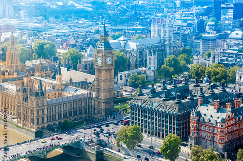 Aerial view of London skyline, UK.