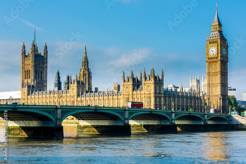 Westminster Bridge and Houses of Parliament with Thames river. London  United Kingdom