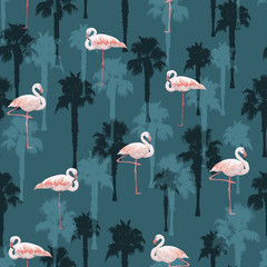 Fototapete Flamingomuster Sommerliches Flamingo Muster Tropisch  © Ms.Moloko