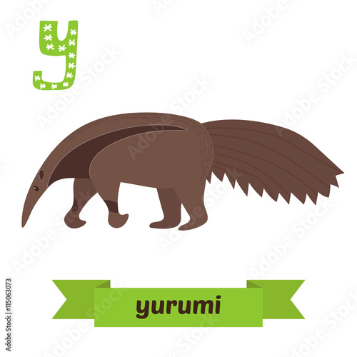 Yurumi. Y letter. Anteater. Cute children animal alphabet in vec photo