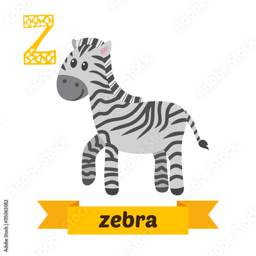 Zebra. Z letter. Cute children animal alphabet in vector. Funny