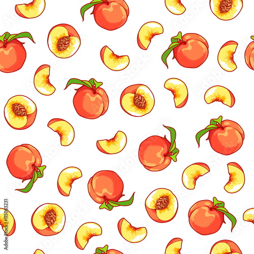 Vector seamless pattern with peaches.