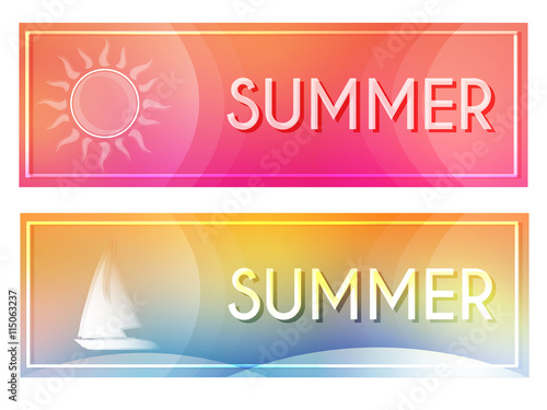 summer with sun and boat banners, vector
