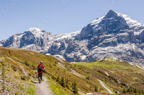 Grindelwald, Bergdorf, Berner Oberland, Alpen, Grosse Scheidegg, First, Wetterhorn, Engelhörner, Wanderweg, Wanderer, Sommer, Schweiz