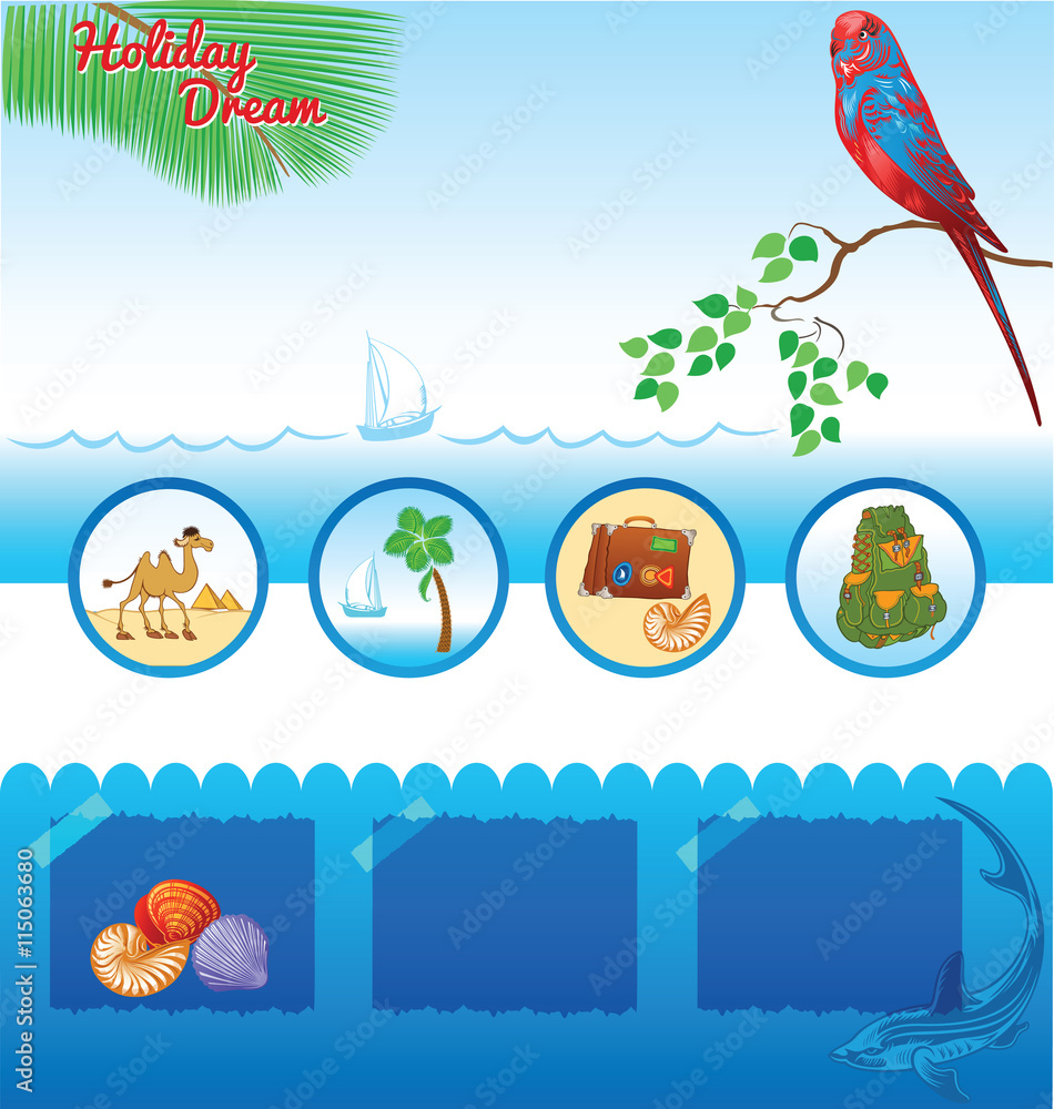 Travel template with exotic bird illustration