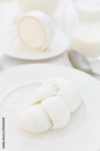 a piece of cheese on a white plate. Photo dairy product in a light key. still life in white.