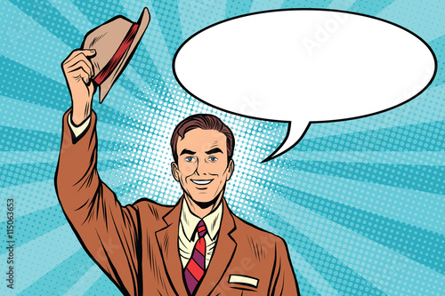 Greeting hats off welcome man