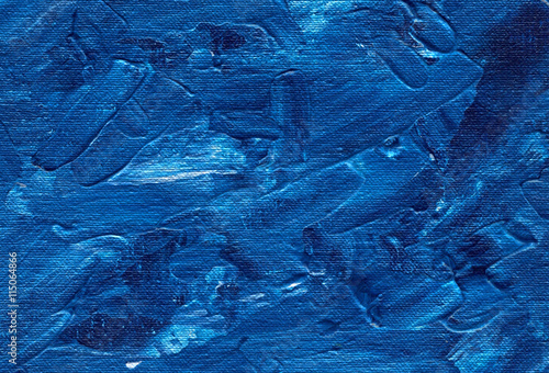 Abstract blue background with oil strokes on canvas texture. Acrylic horizontal backdrop