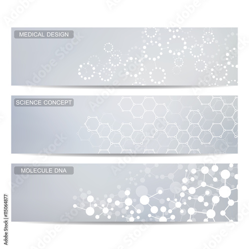 Modern science banners. Molecule structure of DNA and neurons