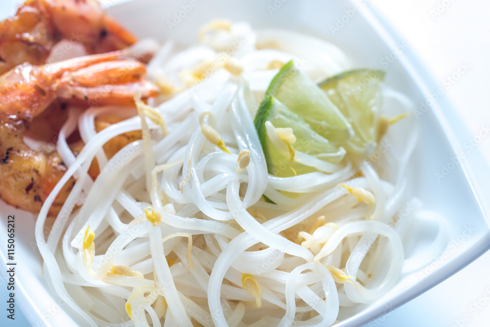 Rice noodles with shrimps and bean sprouts Rice noodles with shrimps and bean sprouts