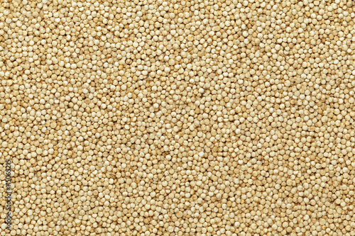 Organic Quinoa (Chenopodium quinoa) seeds. Macro close up background texture. Top view.