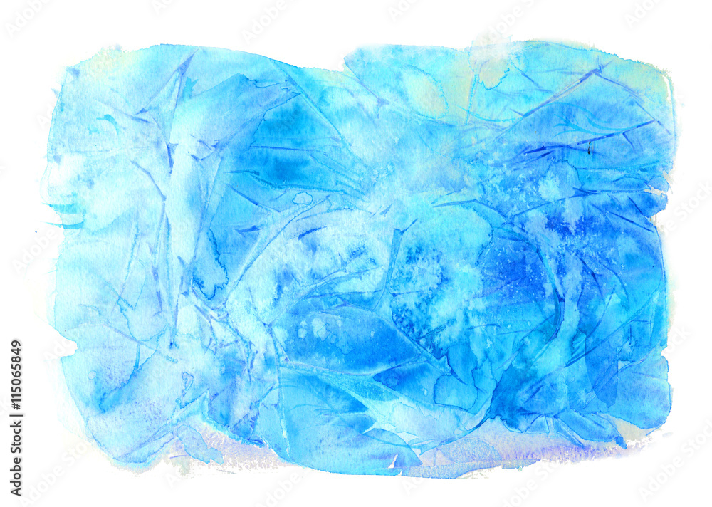 Obraz premium Winter watercolor background. Hand painted frozen frame with white copyspace. Frost texture.