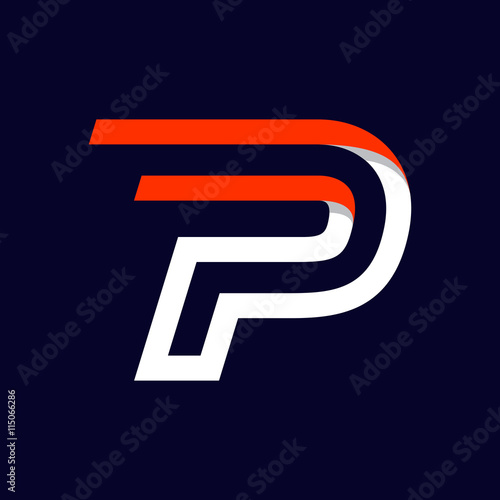 Fast speed two lines letter P logo on black.