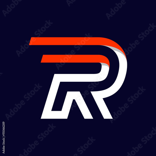 Fast speed two lines letter R logo on black.