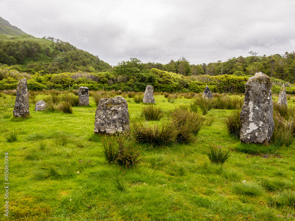 Standing stones, Loch Buie, Island of Mull, Highlands, Scotland, UK Standing stones, Loch Buie, Island of Mull, Highlands, Scotland, UK