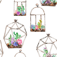 Sierkussen Terrariumplanten patronen Florariums met vetplanten en cactussen  © nastyasklyarova