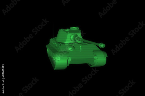 3D Tank Hologram Wireframe in Motion. Nice 3D Rendering 