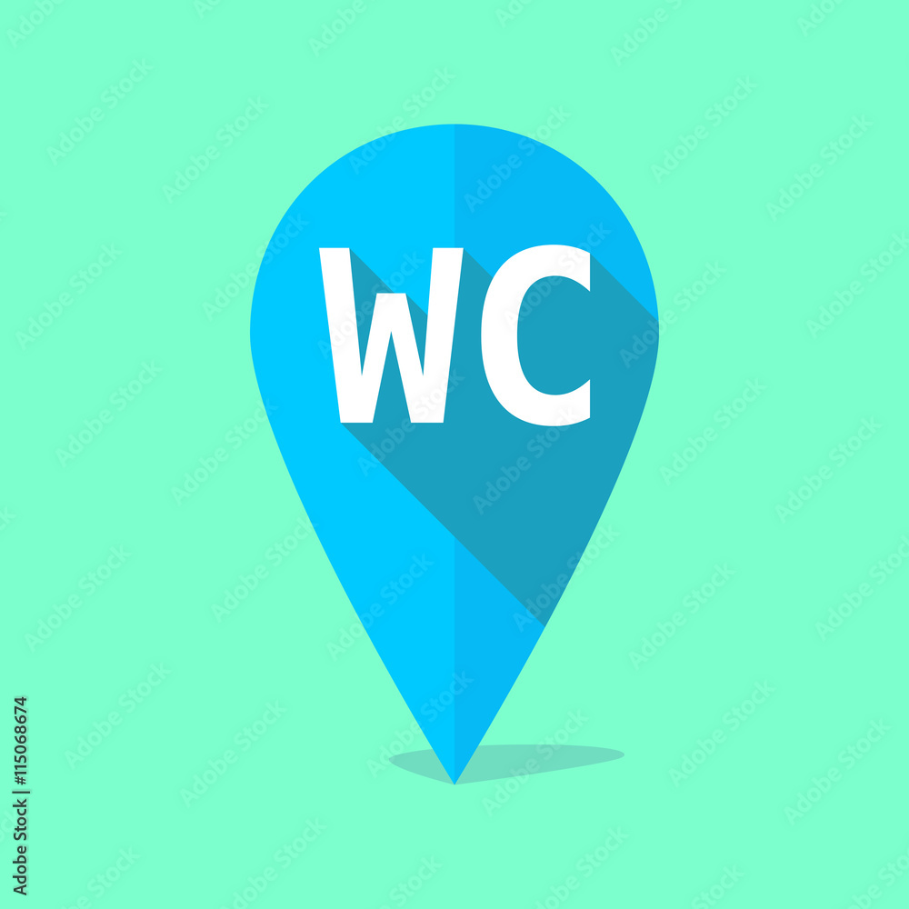 Long shadow map mark icon with the text WC Long shadow map mark icon with the text WC