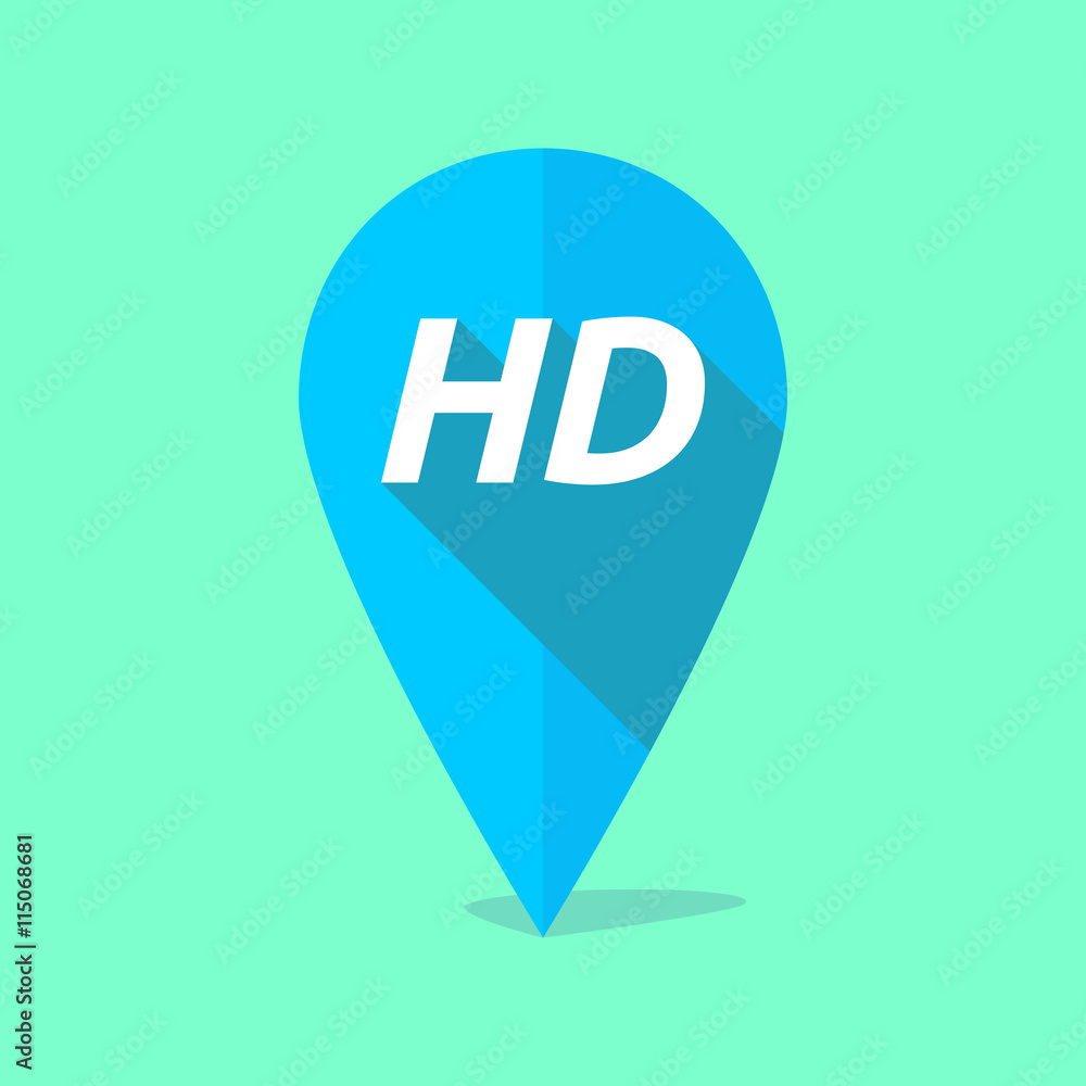 Long shadow map mark icon with the text HD Long shadow map mark icon with the text HD